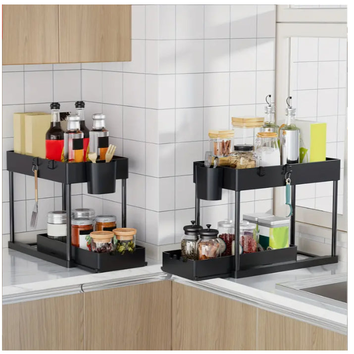 Sink Shelf Double-tier Sink-mounted Storage Rack, Kitchen Cabinet Shelving Unit, Multi-purpose Bathroom Storage Basket. ,1 Pack