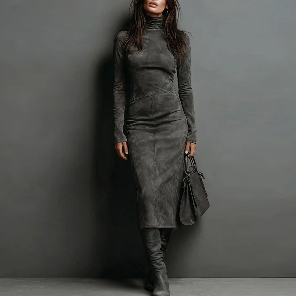 Turtleneck Long-sleeved Dress Fashion Sexy Slim-fitting Bodycon Long Dresses Women's Clothing